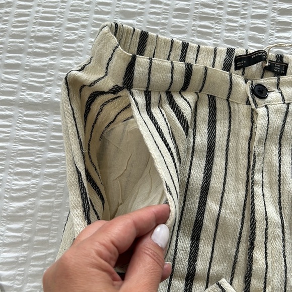 Zara TRF Womens Cotton Pants Cream Black Striped High Waisted Trousers Sz S New - Picture 7 of 17